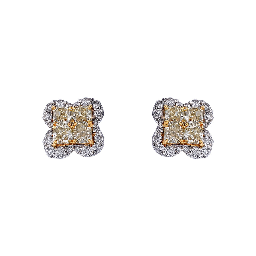 1.91ct Yellow and White Diamond Earrings in 18K Yellow and White Gold