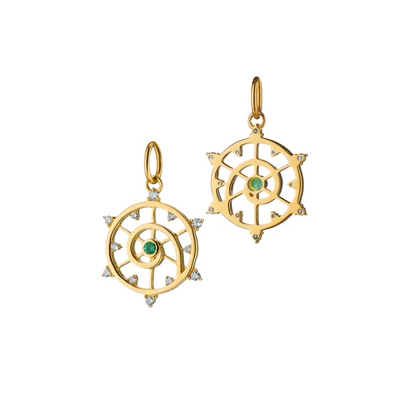 Venus 0.14ct Diamond and 0.05ct Emerald Mini Pendant in 18K Yellow Gold without chain