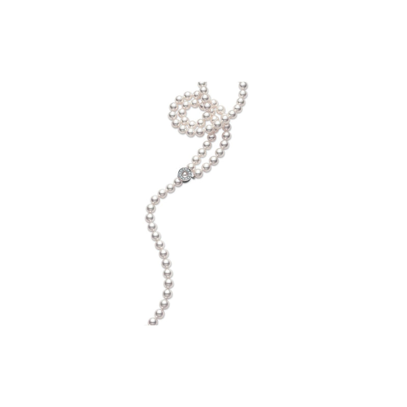 7-7.5mm A Akoya Pearl and 0.24Ct Diamond Lariat Strand Necklace in 18k White Gold, 22"