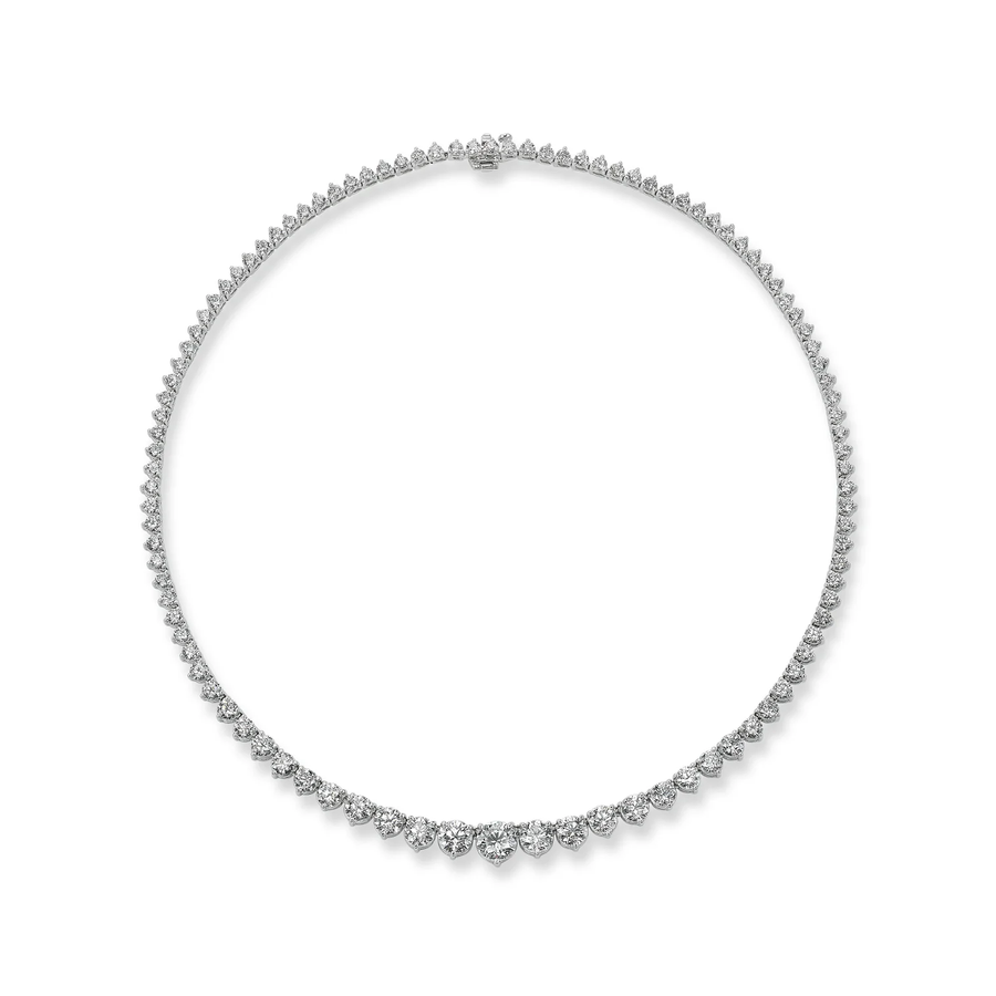 8.43ct Round Brilliant Diamond Graduated Tennis Necklace in 18K White Gold