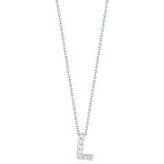 Tiny Treasures 0.03ct Diamond Love Letter "L" Pendant in 18K White Gold, 16-18in