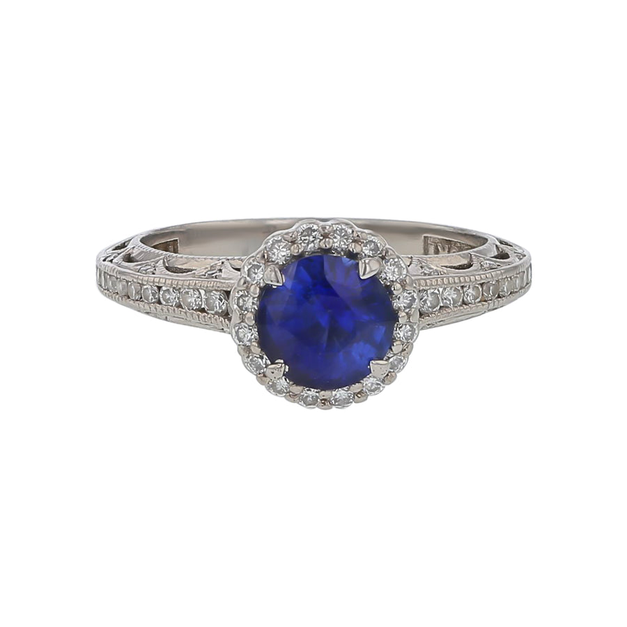 1.08ct Sapphire and 0.48ct Diamond Halo Ring in Platinum Signed Tacori Size 5.5