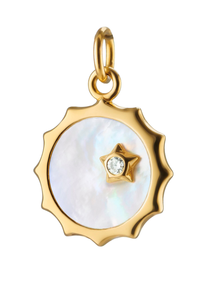 Mother of Pearl and Diamond Sun Pendant in 18K Yellow Gold