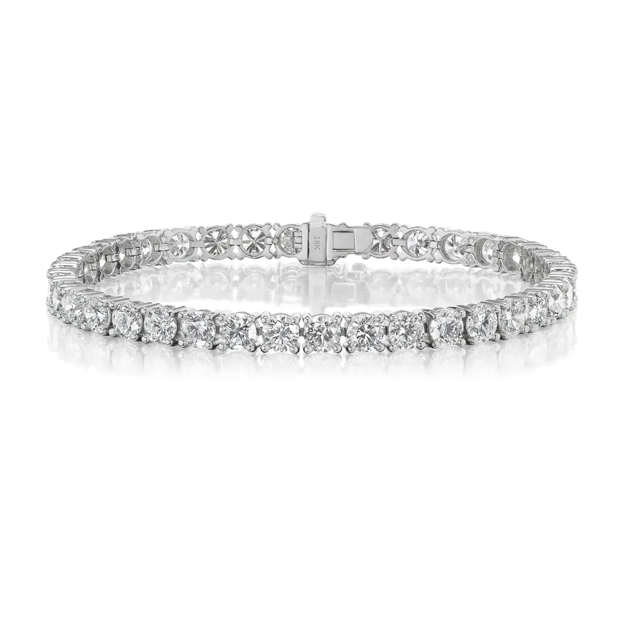 6.99ct Round Brilliant Diamond 4-Prong Tennis Bracelet in 18K White Gold, 7"