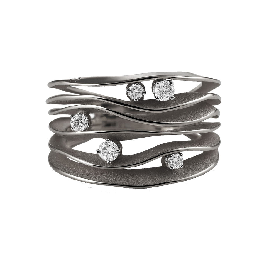 Dune Diamond Ring in 18K Black Lava Gold, Size 7