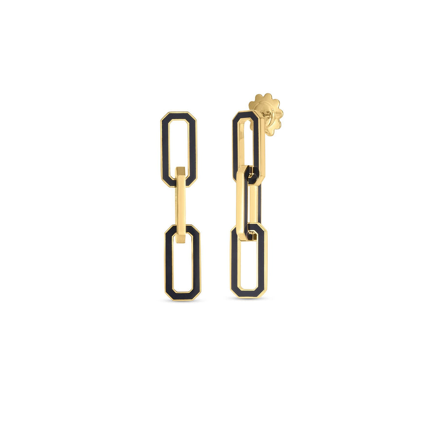 Designer Gold Dangle Earrings in Black Ceramic and 18K Yellow Gold