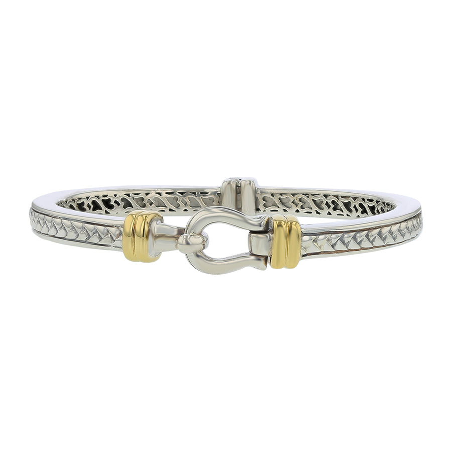 Scott Kay Hinged Buckle Bangle Bracelet in 18K Yellow Gold and Sterling Silver
