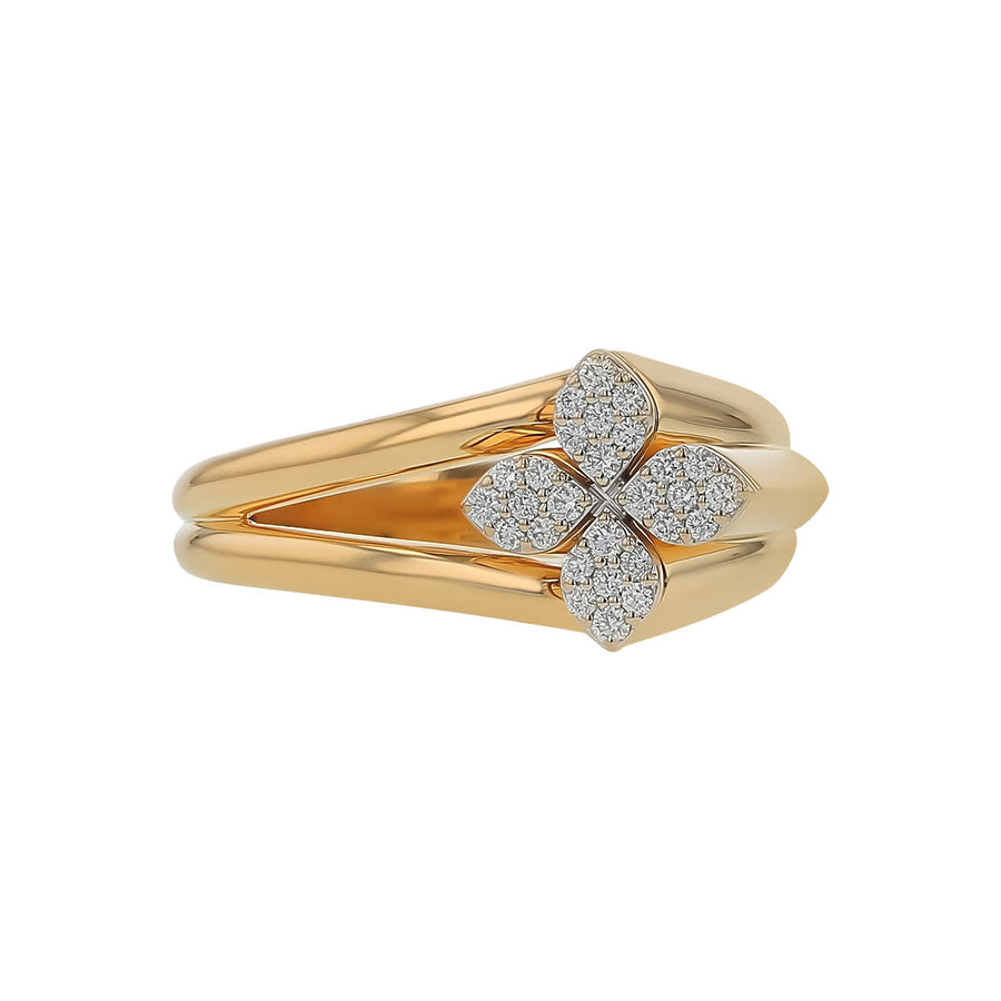 Love in Verona 0.10ct Diamond Flower Double Band Ring in 18K Yellow and White Gold, size 6.5