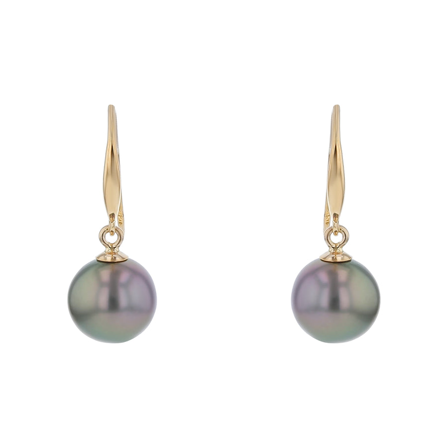 9mm Tahitian Pearl French Wire Earrings in 18K Yellow Gold