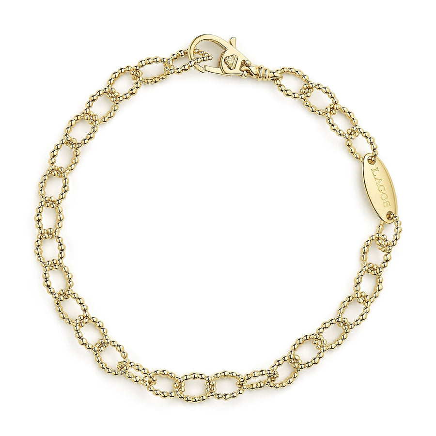 Caviar Gold Fluted Link Bracelet in 18K Yellow Gold, Size 7