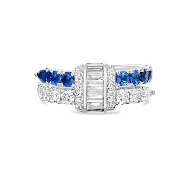 Precious 1.07ct Diamond and 0.72ct Sapphire Wrap Ring in 18K White Gold, size 6.5