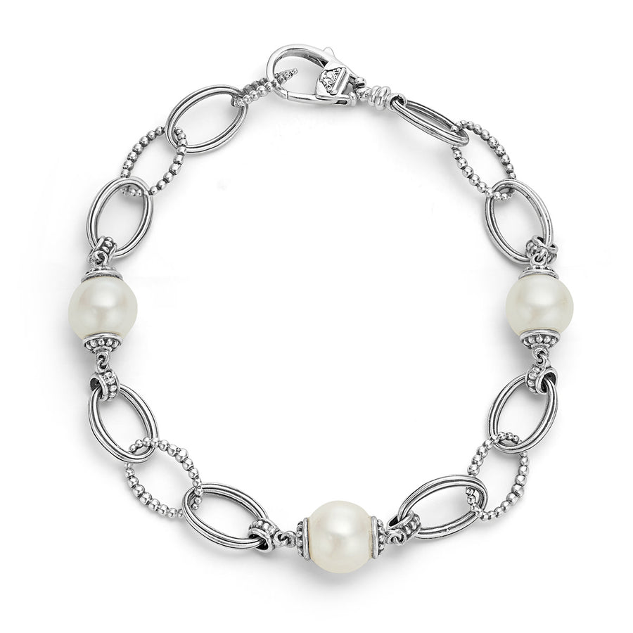 Pearl Luna Smooth and Oval Link Bracelet in Sterling Silver, Size 7
