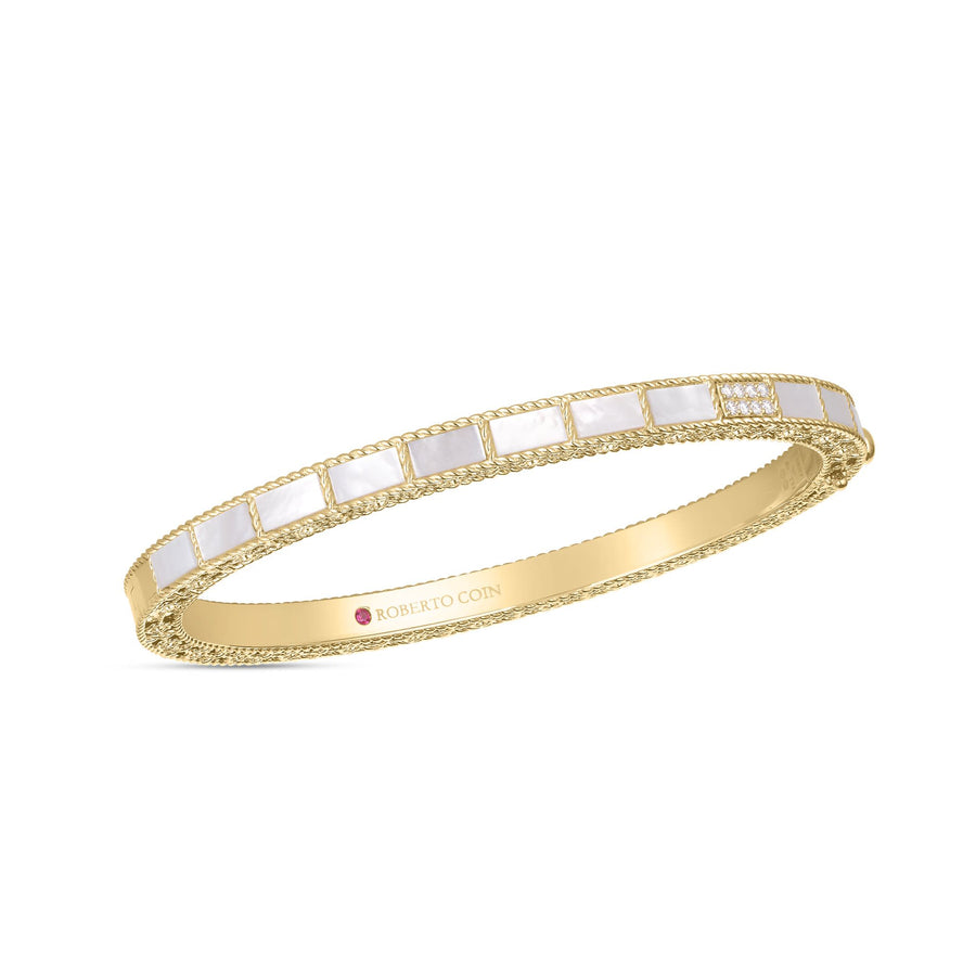 Mosaic Accent 0.05ct Diamond and Mother of Pearl Bangle Bracelet in 18K Yellow Gold