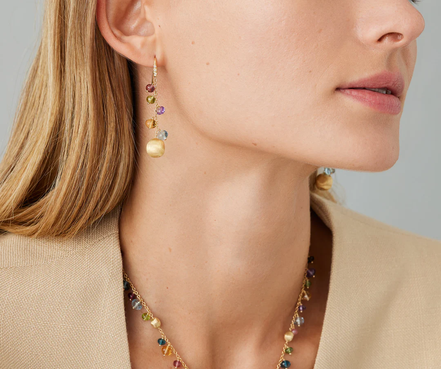 Africa 0.04ct Diamond and Mixed Gemstone Drop Earrings in 18K Yellow Gold