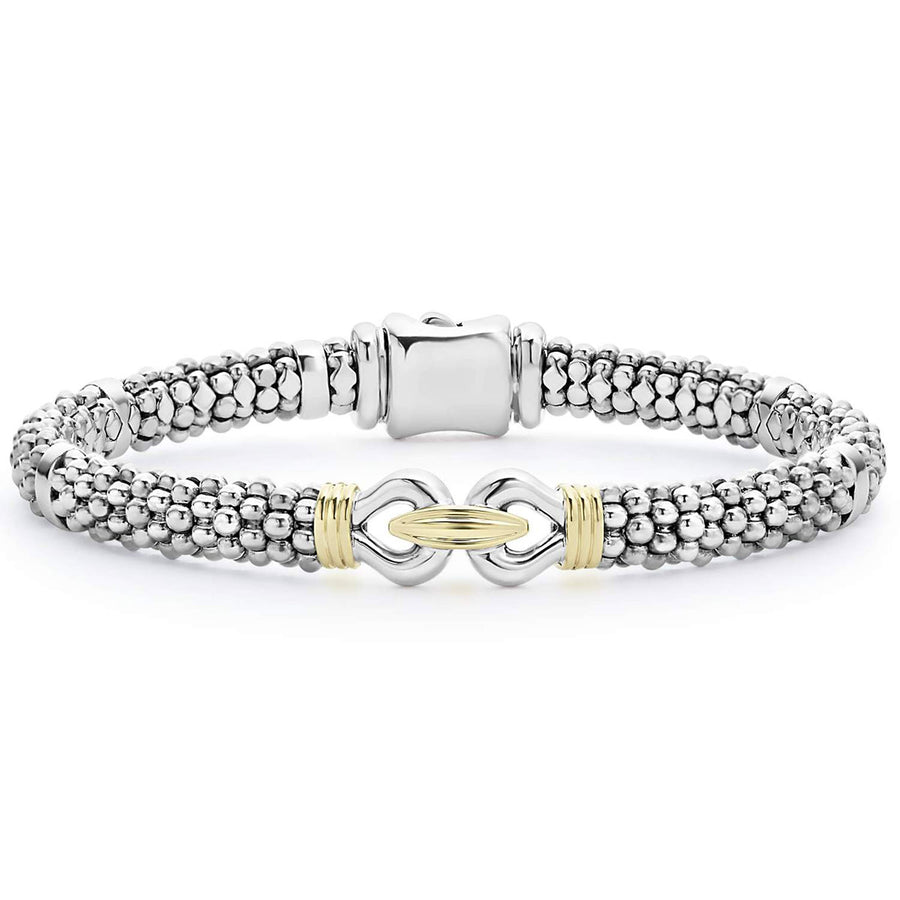 Derby Caviar Buckle Bracelet in Sterling Silver and 18K Yellow Gold, 6mm