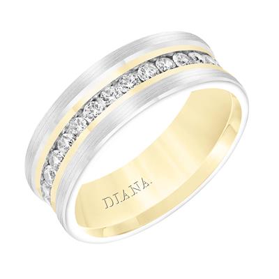 18K Yellow Gold and Platinum 1.35ct Diamond Flat Edge Wedding Band 7.5mm (G-H/VS1-VS2), size 10
