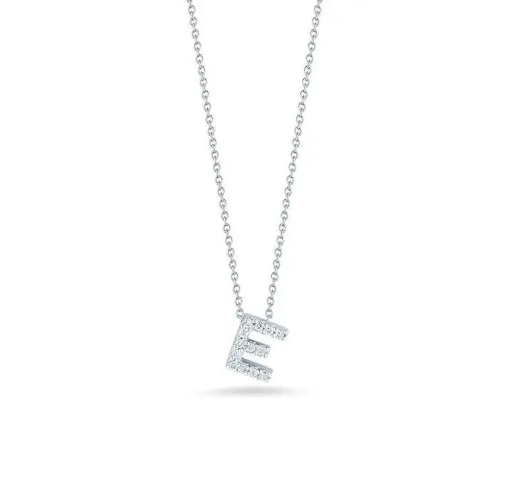 Tiny Treasures 0.06ct Diamond Love Letter "E" Pendant in 18K White Gold, on 16-18" chain