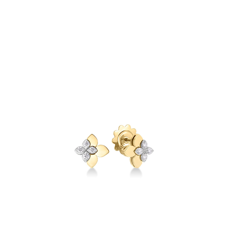 Tiny Princess 0.19ct Diamond Flower Earrings in 18K White and Yellow Gold