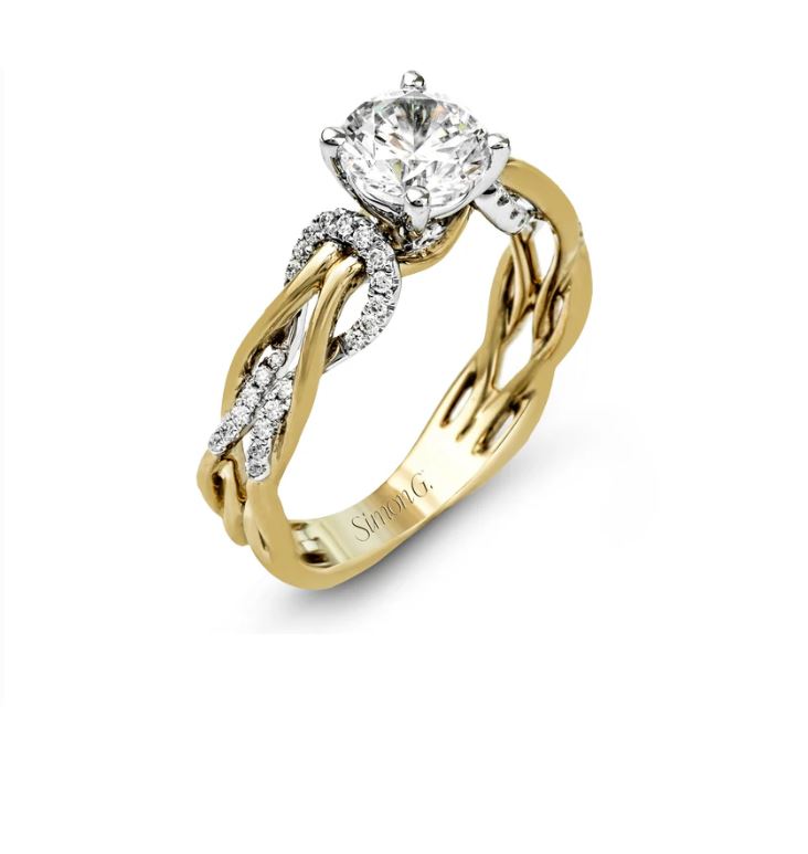 Diamond Semi-Mount Ring in 18K White and Yellow Gold for Round Center, Size 6.5