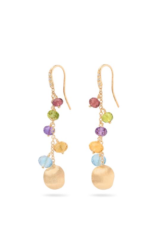 Africa 0.04ct Diamond and Mixed Gemstone Drop Earrings in 18K Yellow Gold