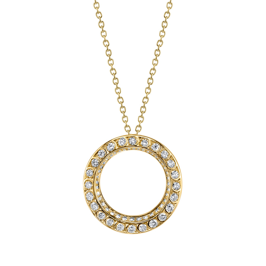 Artisan Pave 0.56ct Round Diamonds Small Round Scallop Pendant in 18K Yellow Gold with Chain