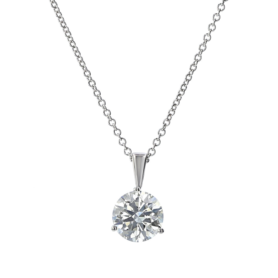 18K White Gold F&I Round Brilliant 2.013ct Diamond 3-Prong Pendant on 18" chain