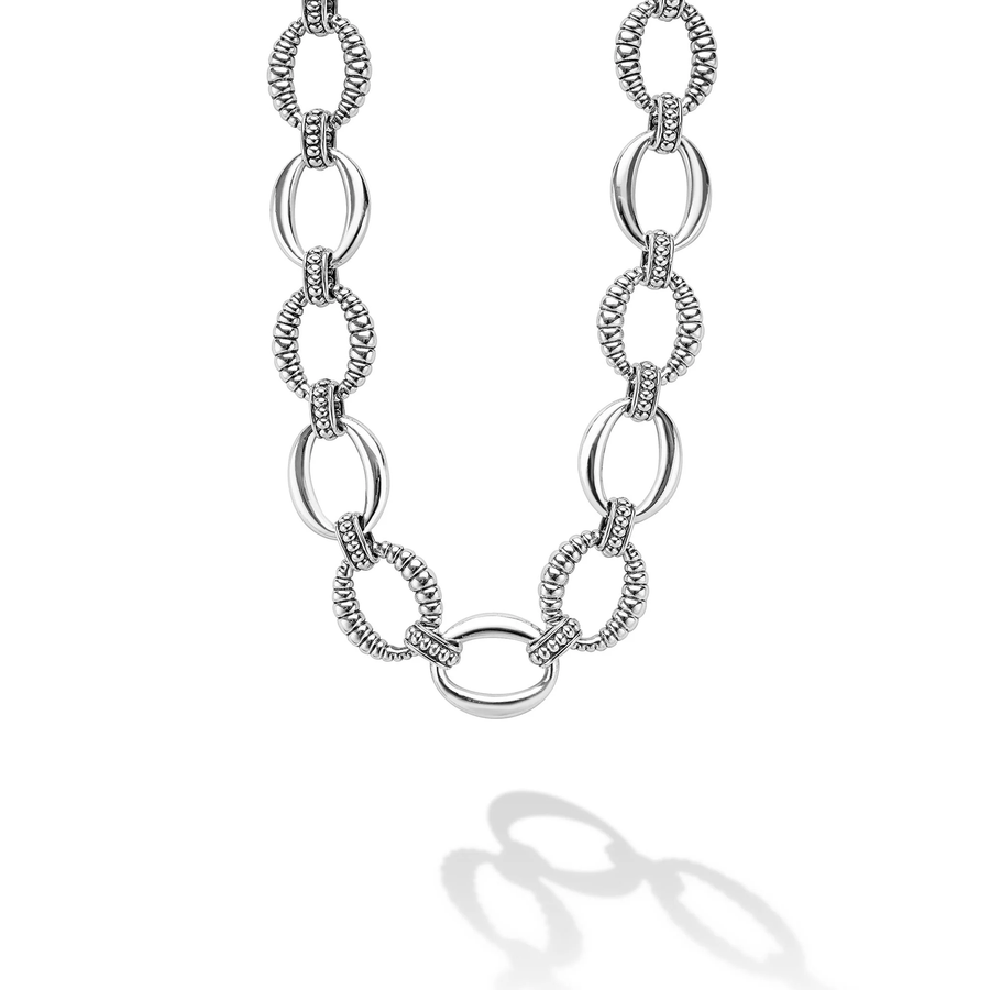 Signature Caviar 19mm Fluted Oval Link Necklace in Sterling Silver, 20"