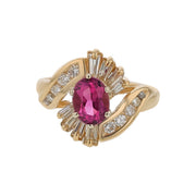 1.48ct Pink Oval Tourmaline and 0.73ct Diamond Halo Ring in 14K Yellow Gold, size 8.25