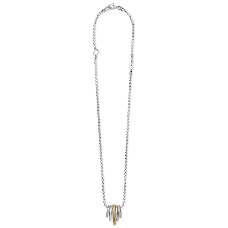 Caviar Lux 0.168ct Diamond 5 Row Necklace in 18K Yellow Gold and Sterling Silver 16-18"