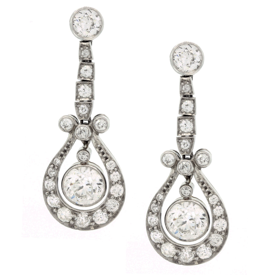 Old European Cut Diamond Art Deco Screwback Earrings in Platinum and White Gold
