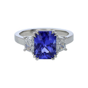 4.07ct Ceylon Sapphire and 0.81ct Diamond 3 Stone Ring in Platinum, Size 6.5