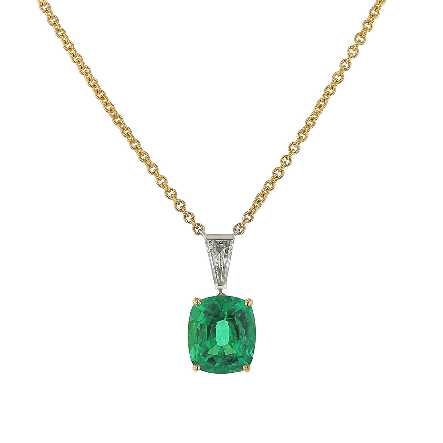 3.43ct Cushion Emerald and 0.36ct Diamond Necklace in 18K Yellow Gold and Platinum, 16in