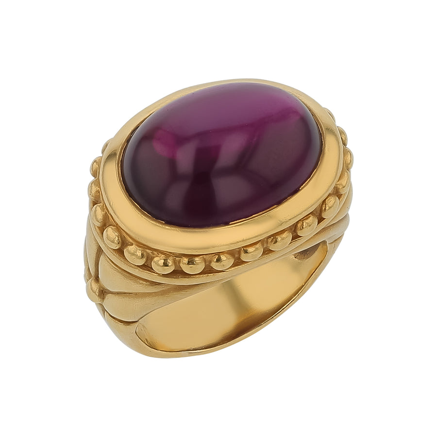 Victorian Cabochon Carbuncle Garnet Ring in 18K Yellow Gold, size 5