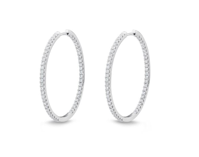 0.70-0.78Ct Diamond Oval Hoop Earrings in 18k White Gold