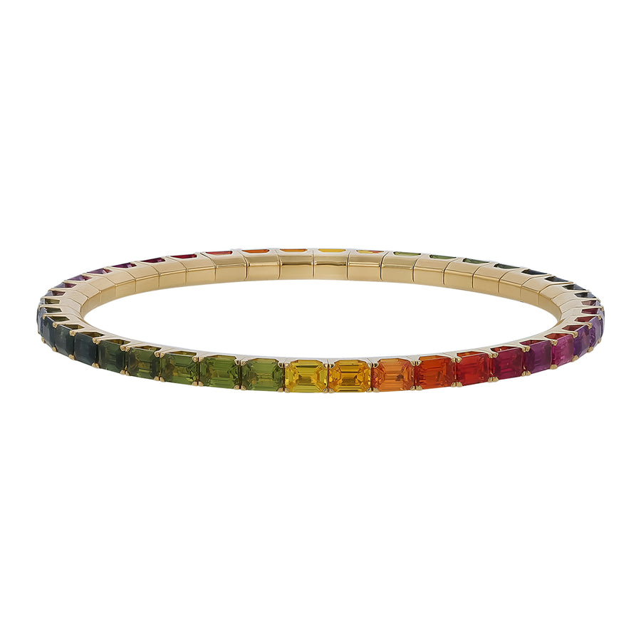 9.91ct Emerald Cut Sapphire Rainbow Tennis Bracelet in 18K Yellow Gold
