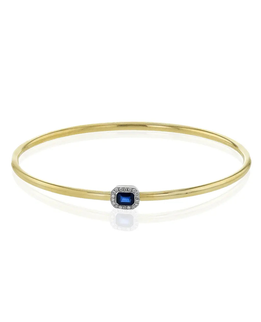 Emerald Sapphire with Round Diamond Bangle Bracelet in 18K Yellow and White Gold