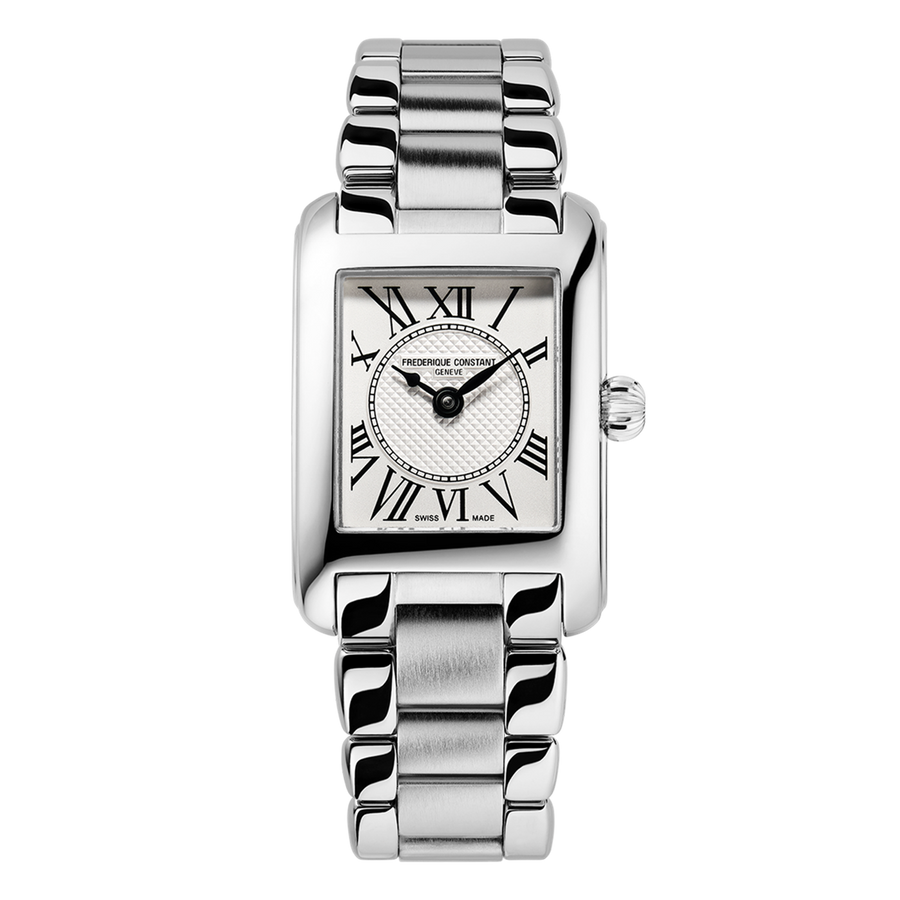 21x15mm Classic Carree Watch with White Dial in Stainless Steel, Bracelet