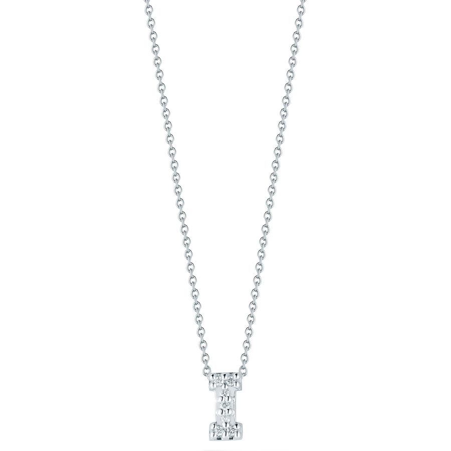 Tiny Treasures 0.03ct Diamond Love Letter "I" Pendant in 18k White Gold, 16-18in