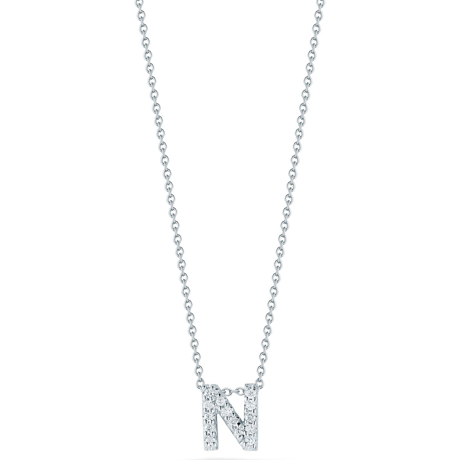 Tiny Treasures 0.07ct Diamond Love Letter "N" Pendant in 18K White Gold, 16-18" chain
