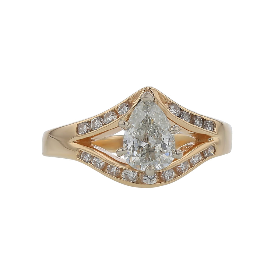 0.67ct Pear Diamond 0.15ct Diamond Split Shank Ring in 14k Yellow Gold Size 5.5