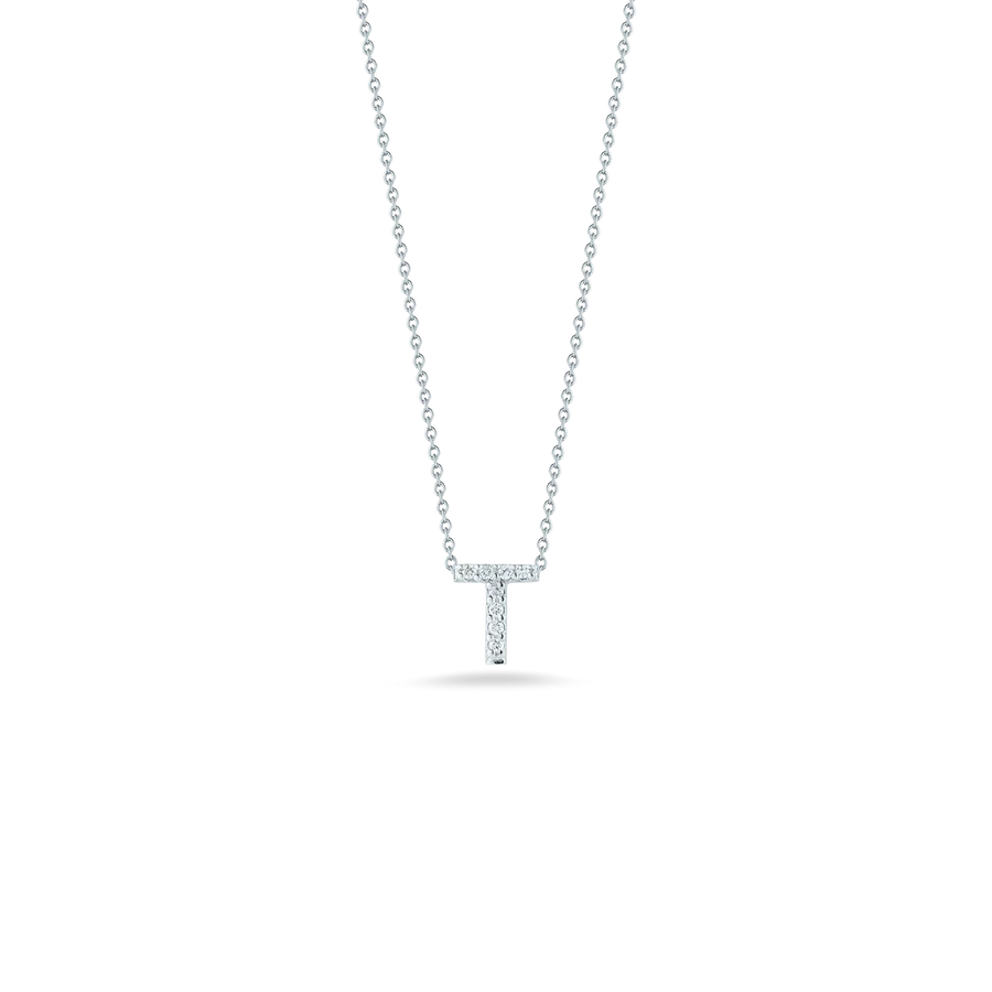 Tiny Treasures 0.04ct Diamond Love Letter "T" Necklace in 18K White Gold, 16-18" chain