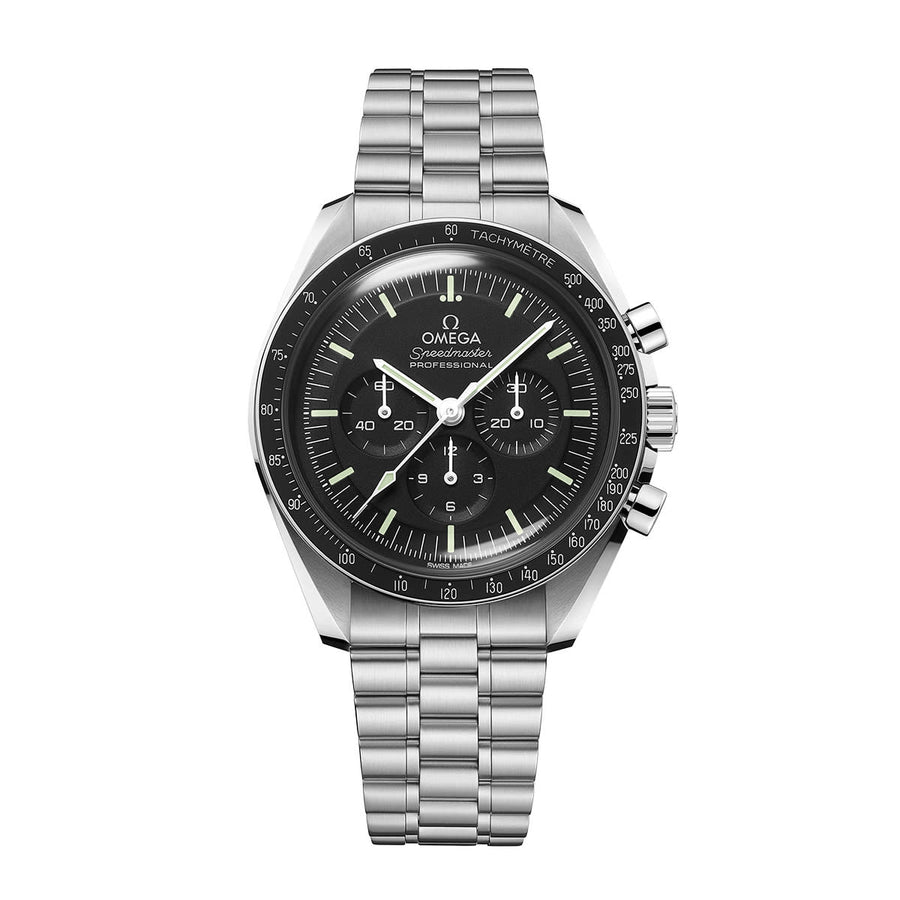 42mm Speedmaster Moonwatch Professional Watch with Black Dial in Stainless Steel, Bracelet