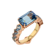 5.01ct Emerald Cut Madagascar Sapphire, 2.30ct Hexagon Montana Sapphire and 0.01ct Diamond Ring in 18K Rose Gold, size 7.5