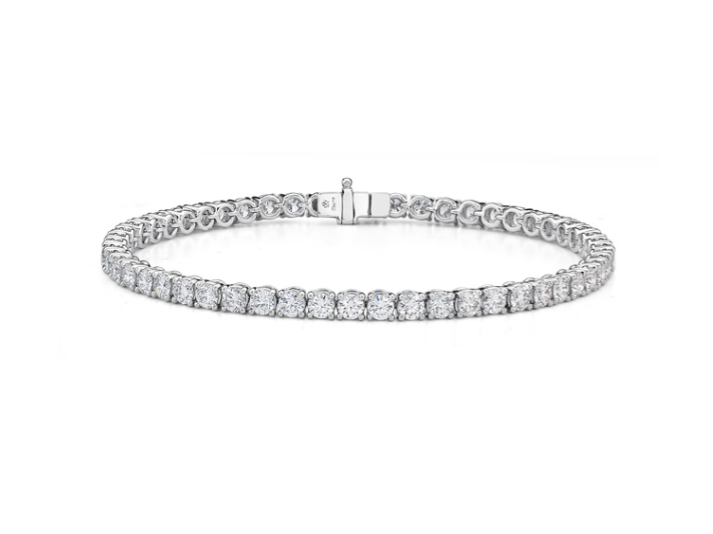 Classic 4-Prong 4.43-4.64ct Diamond Tennis Bracelet in 18K White Gold, 7in