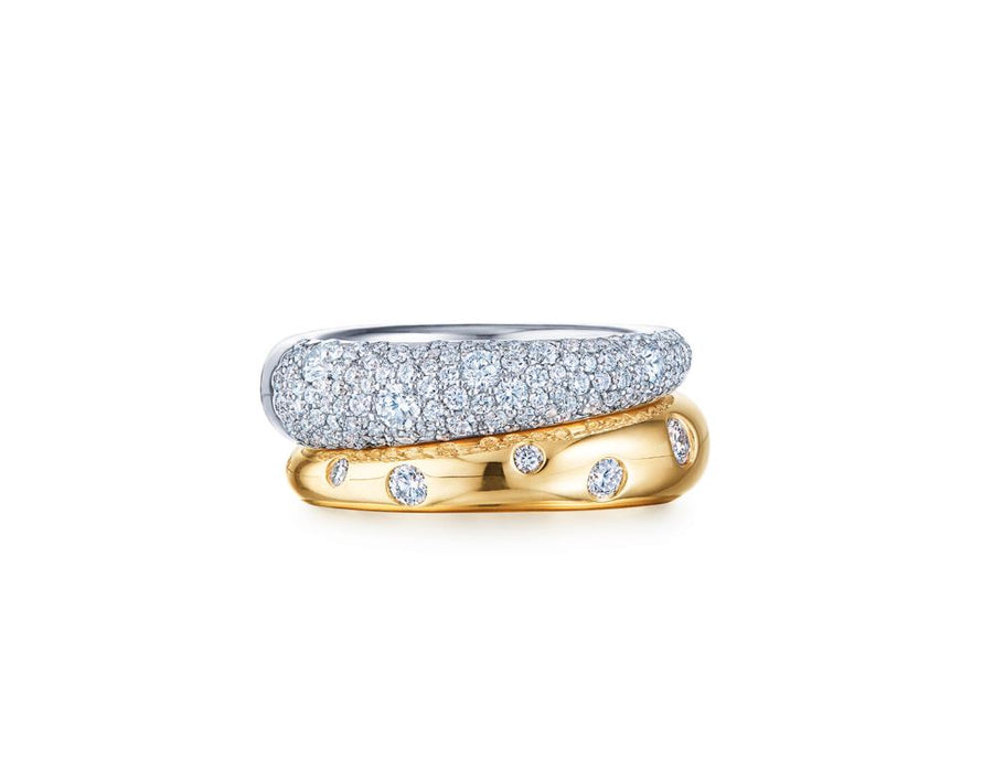 Cobblestone 1.02ct Diamond Double Band Ring in 18K Yellow and White Gold, size 6.5
