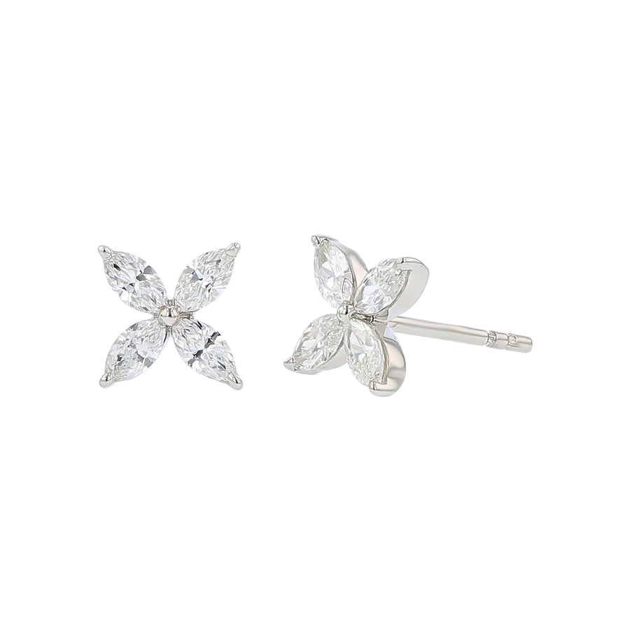 Marquise Diamond Flower Stud Earrings in 14K White Gold