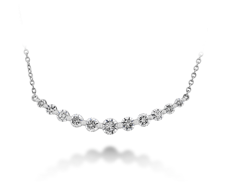 Smile 1.04-1.16ct Diamond Bar Necklace in 18K White Gold, 18in