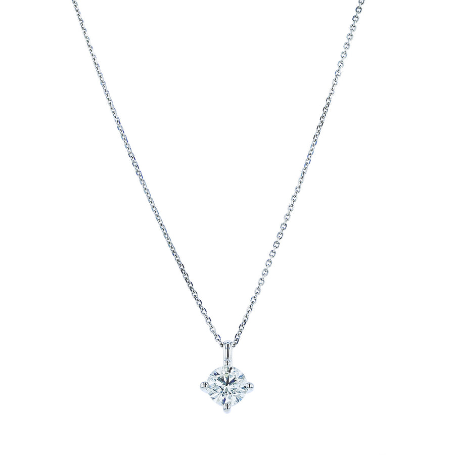 0.95-1.05ct Round Brilliant Diamond HI/SI 4 Prong Solitaire Pendant in 14K White Gold, 16-18" chain