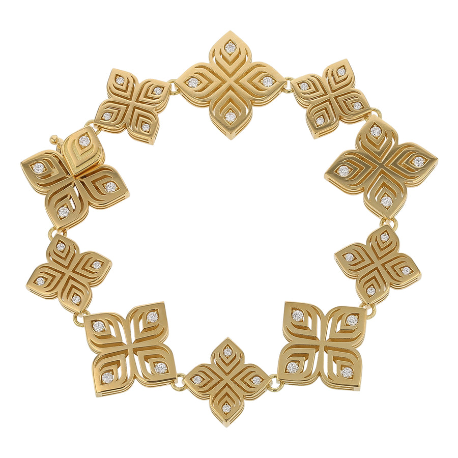 Diamond Arabesque Flower Bracelet in 18K Yellow Gold