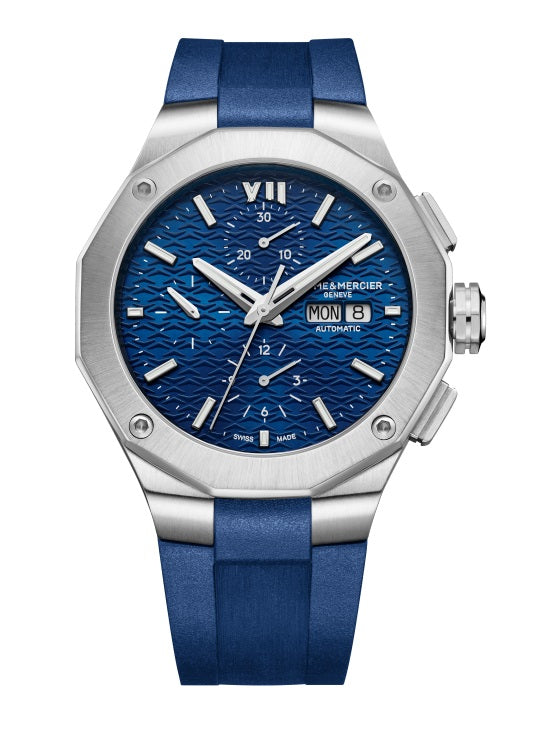 43mm Riviera Chronograph Automatic Watch with Blue Dial in Stainless Steel, Strap